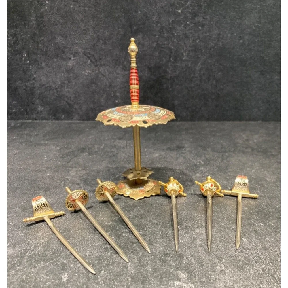 MCM Cocktail Swords Picks Toledo Spain Stand Appetizer  Picks 7-piece set